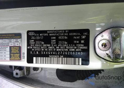 2018 Kia Optima Sx Turbo z USA, uszkodzony, nr VIN 5XXGV4L27JG206243